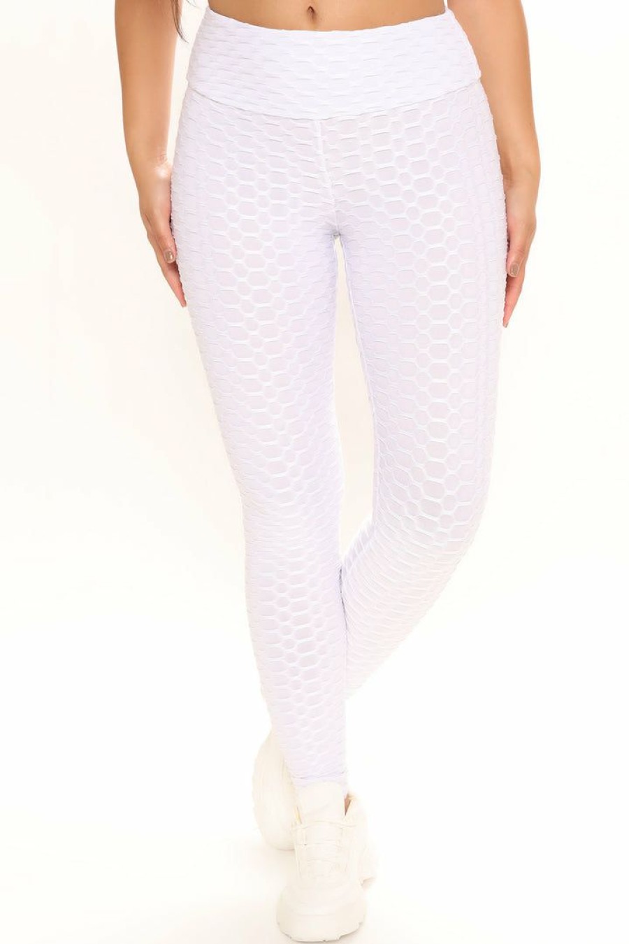 Leggings * | Discount Fashion Nova Honeycomb Booty Scrunch Legging White Leggings