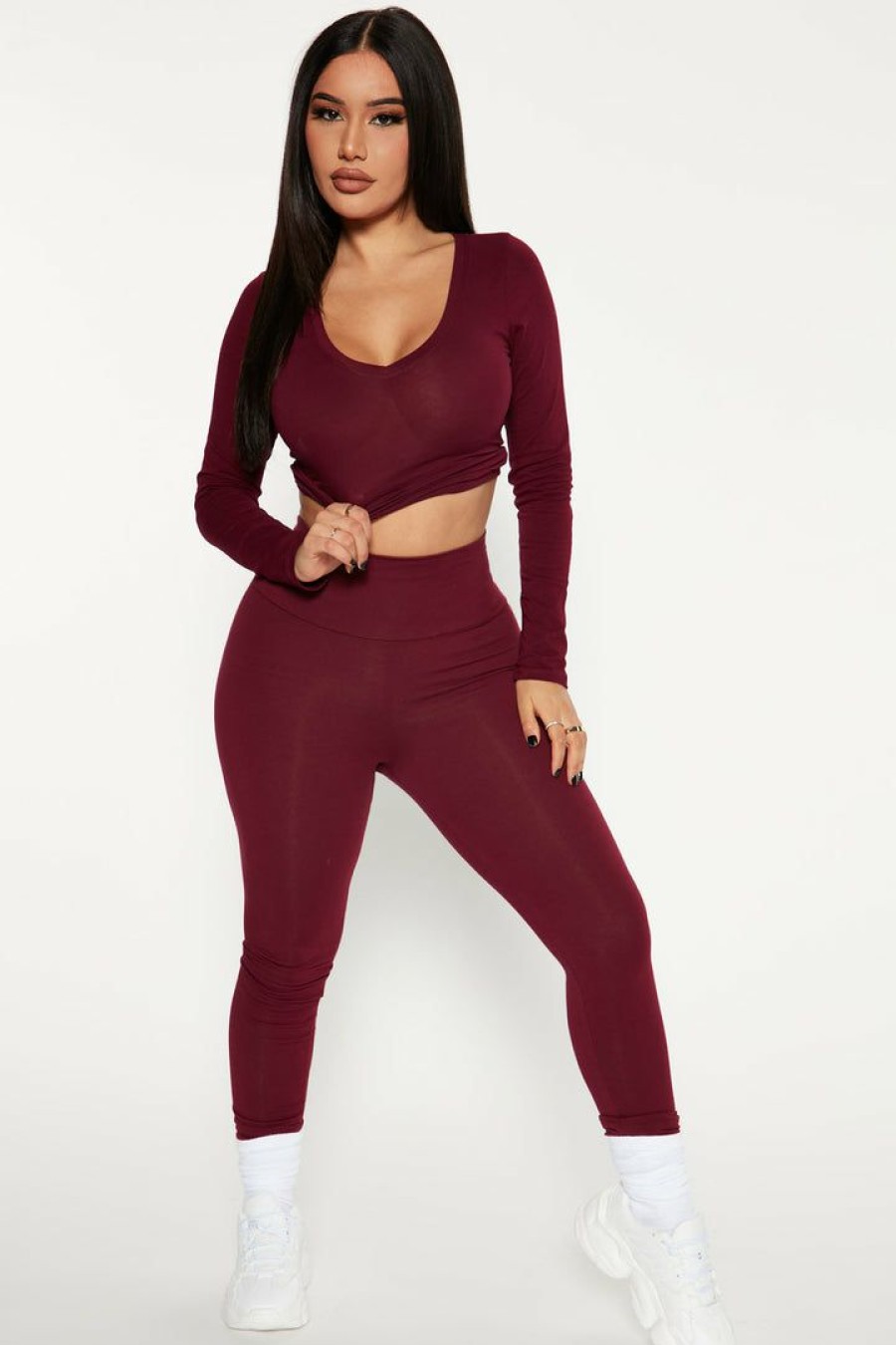 Leggings * | Cheap Fashion Nova Running Around High Rise Legging Burgundy Leggings