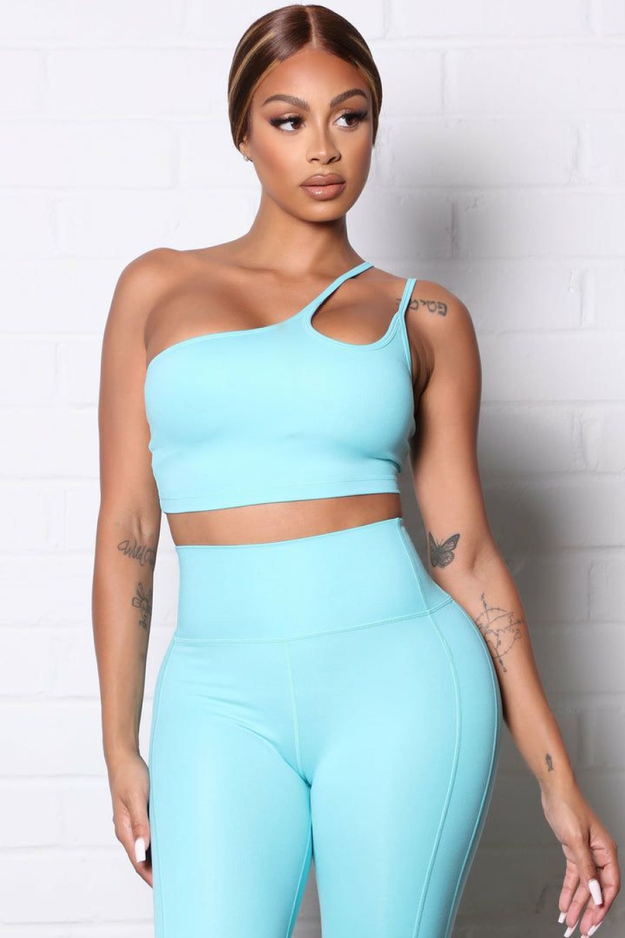 Activewear Tops * | Best Deal Fashion Nova Sport Core Super Soft Active One Shoulder Tank Aqua