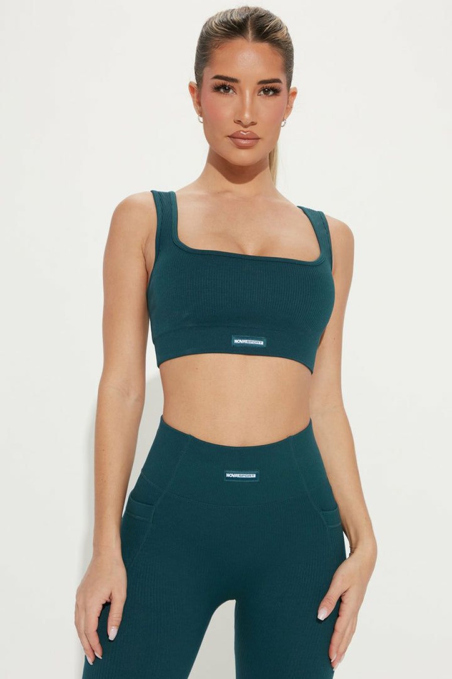 Sports Bras * | Best Deal Fashion Nova Sports Bras Effortless Orpheus Ribbed Seamless Bra Top Teal