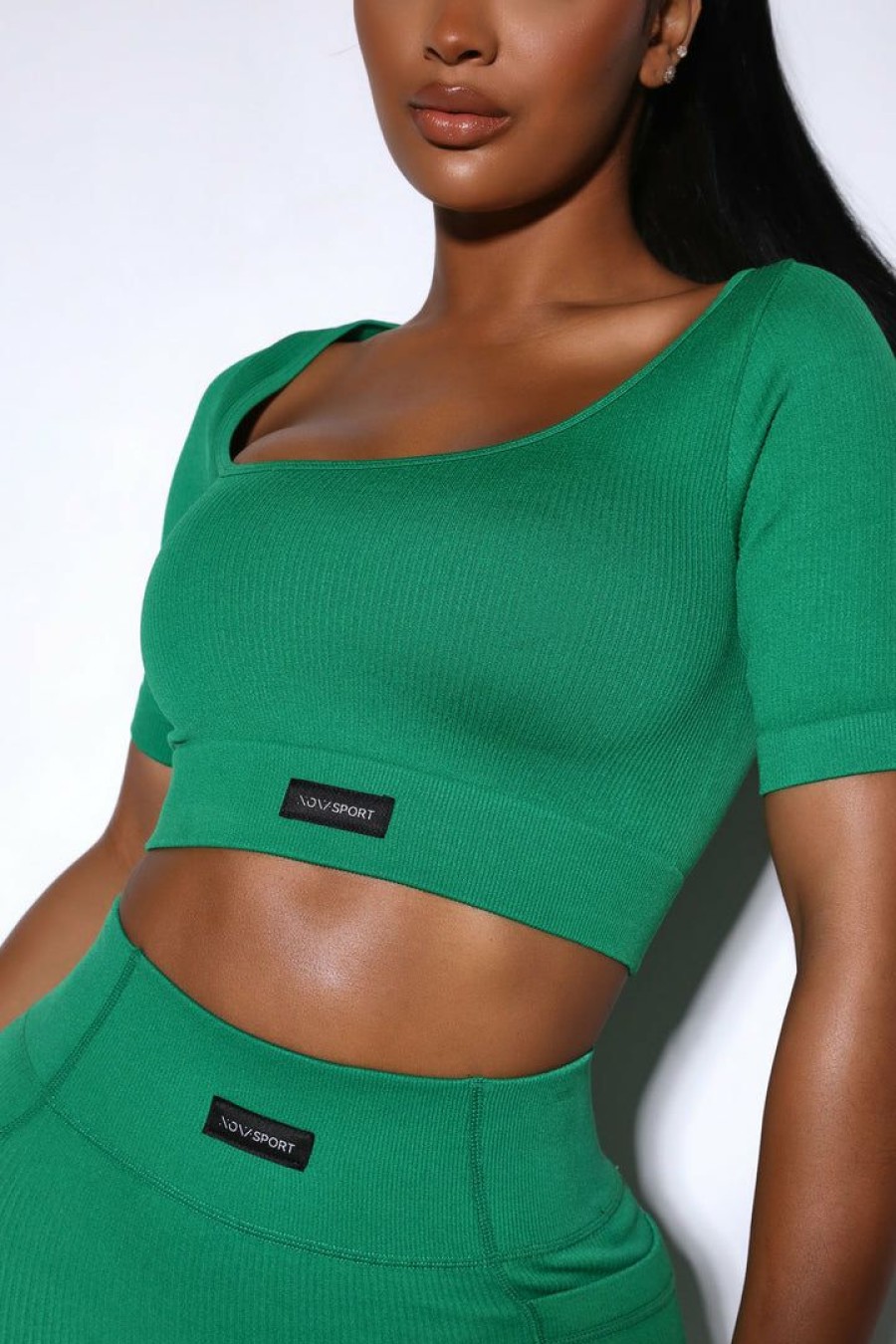 Activewear Tops * | Deals Fashion Nova Effortless Thereus Ribbed Seamless Top Kelly Green Activewear Tops