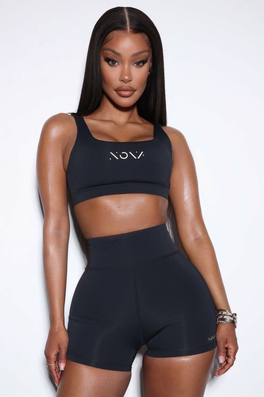 Activewear Tops * | Brand New Fashion Nova Activewear Tops Dazzle Bliztar Sports Bra Black