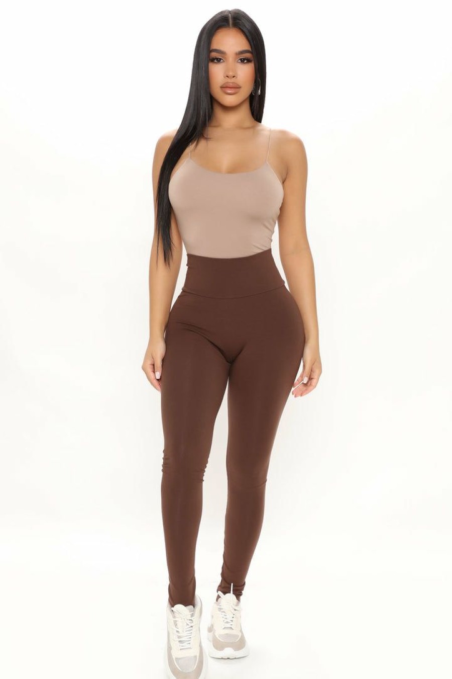 Leggings * | Discount Fashion Nova Running Around High Rise Legging Chocolate Leggings