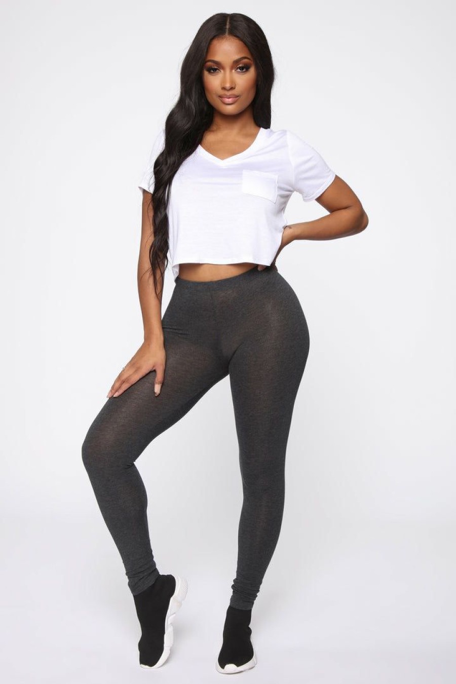 Leggings * | Outlet Fashion Nova Kim Basic Legging Charcoal Leggings