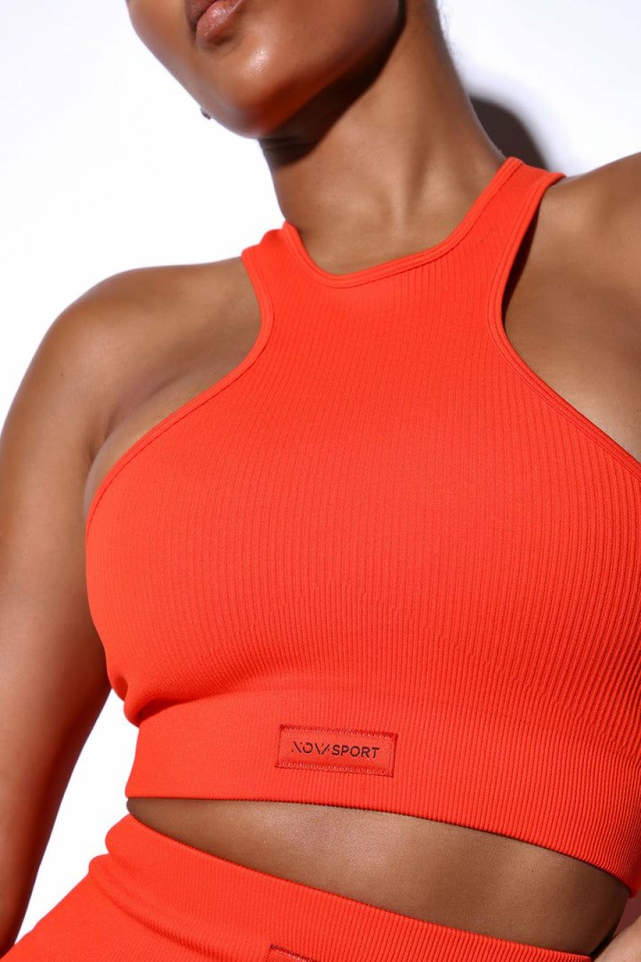 Activewear Tops * | Cheap Fashion Nova Effortless Ceres Ribbed Seamless Bra Red Activewear Tops