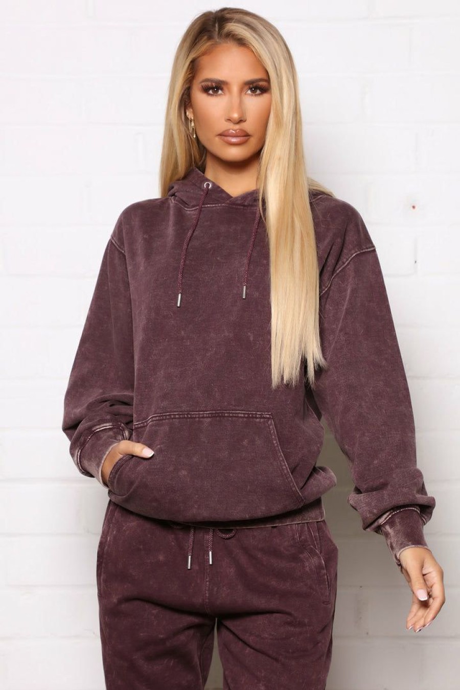 Activewear Tops * | Best Pirce Fashion Nova Sport Essential Hoodie Plum Mineral Wash