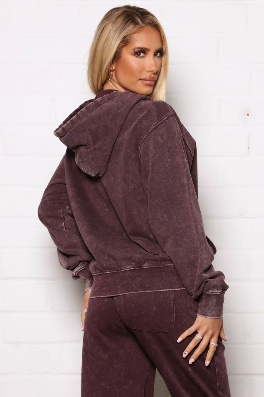 Activewear Tops * | Best Pirce Fashion Nova Sport Essential Hoodie Plum Mineral Wash