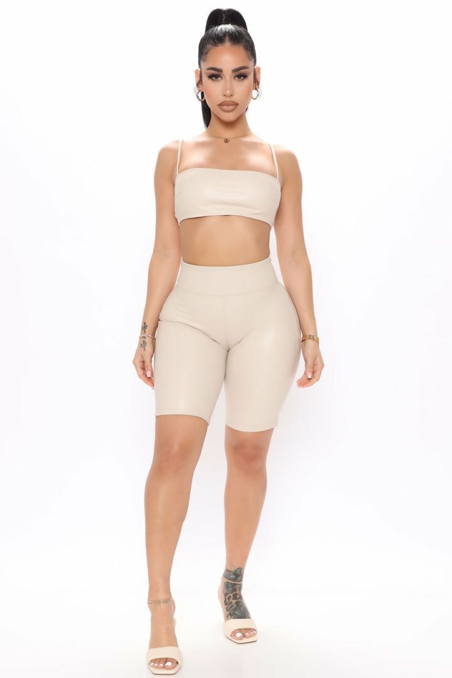 Biker Shorts * | Best Sale Fashion Nova Let'S Play Faux Leather Biker Shorts Cream