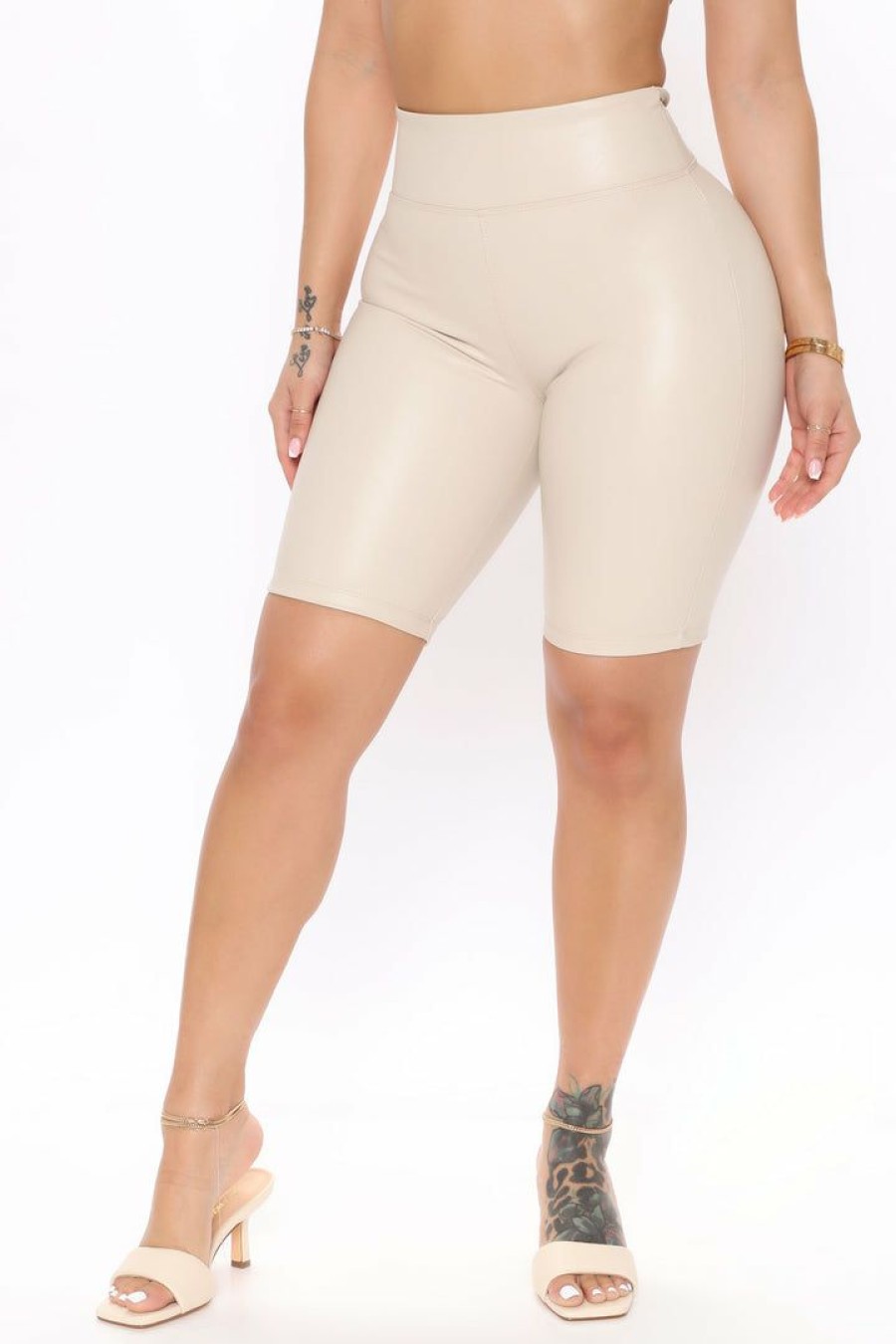 Biker Shorts * | Best Sale Fashion Nova Let'S Play Faux Leather Biker Shorts Cream