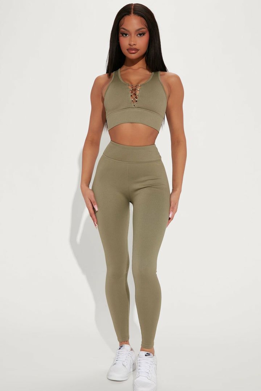 Sports Bras * | Promo Fashion Nova Get Up And Go Seamless Top Olive