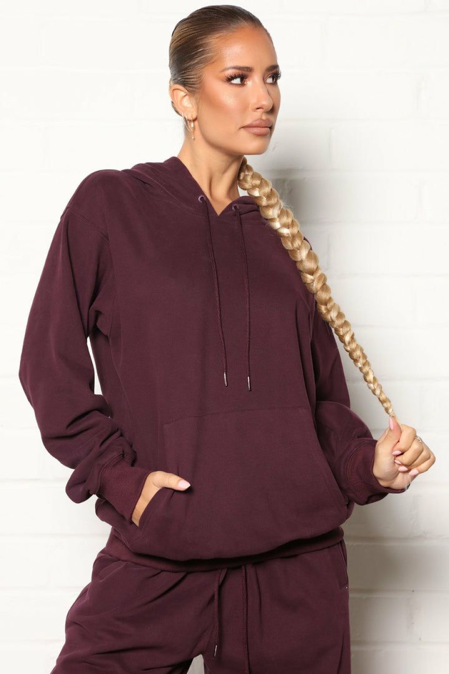 Activewear Tops * | Cheap Fashion Nova Training Oversized Pullover Hoodie Plum Activewear Tops