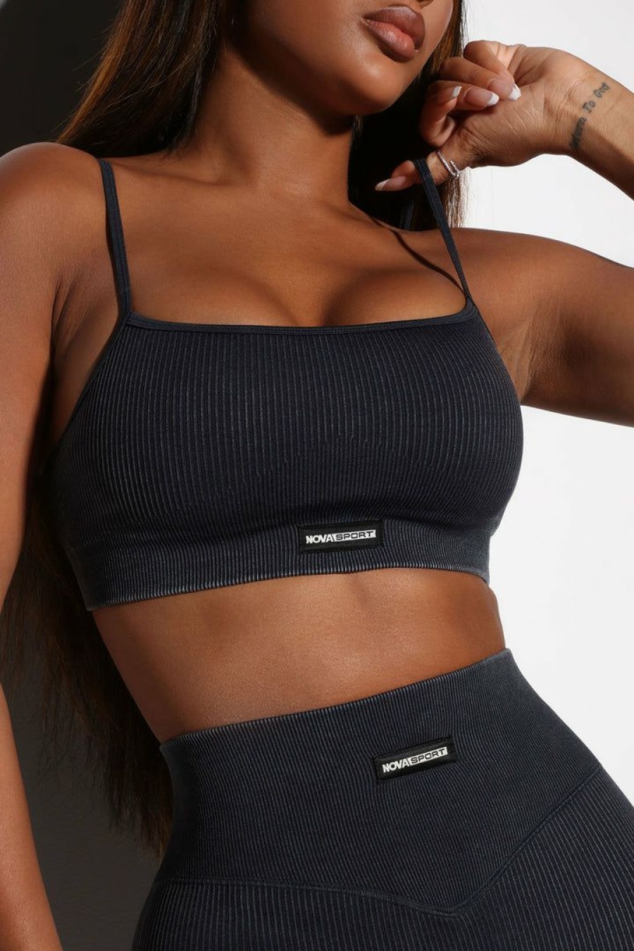 Activewear Tops * | Outlet Fashion Nova Effortless Meissa Ribbed Seamless Bra Top Black Activewear Tops