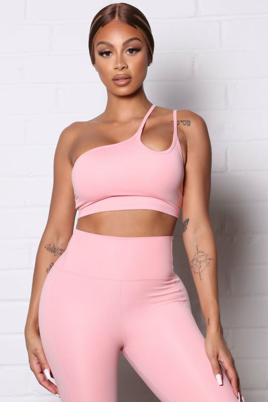 Activewear Tops * | Buy Fashion Nova Sport Core Super Soft Active One Shoulder Tank Peach