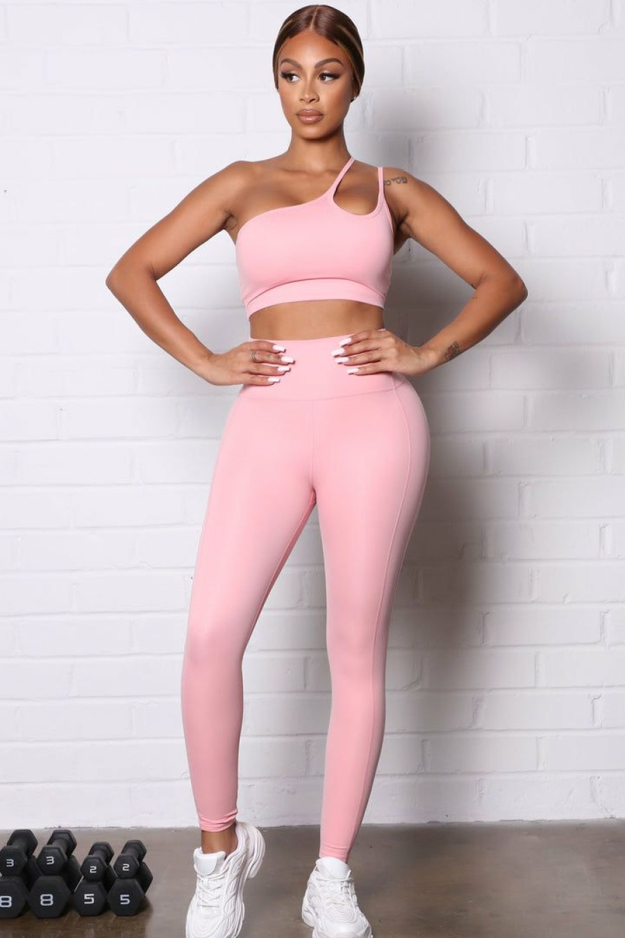 Activewear Tops * | Buy Fashion Nova Sport Core Super Soft Active One Shoulder Tank Peach