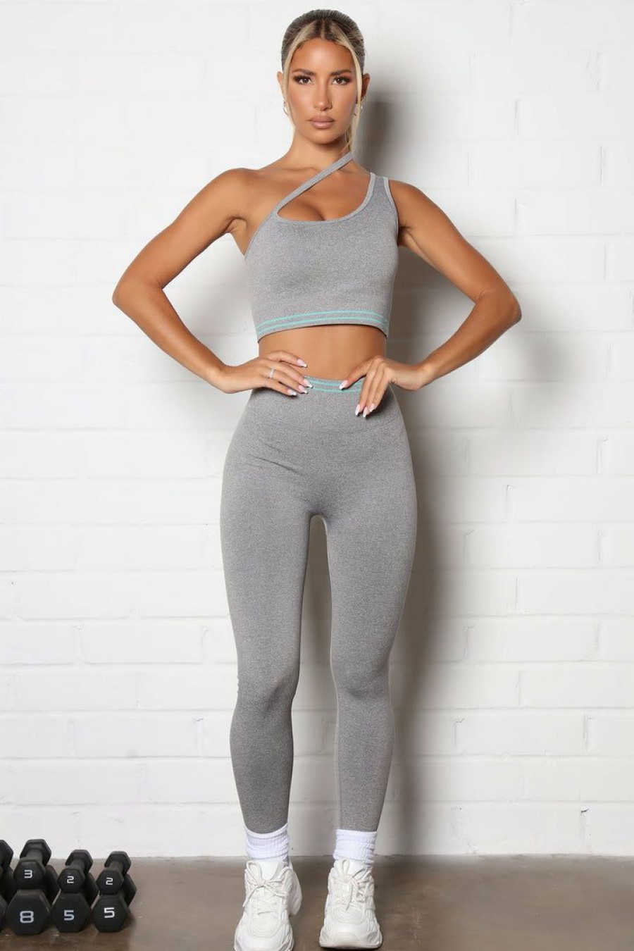 Activewear Tops * | Cheap Fashion Nova Cross The Line Active Sports Bra In Infinity Seamless Grey/Combo Activewear Tops