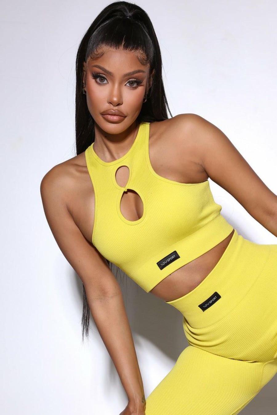 Activewear Tops * | Outlet Fashion Nova Activewear Tops Effortless Vest Ribbed Seamless Sports Bra Electric Yellow