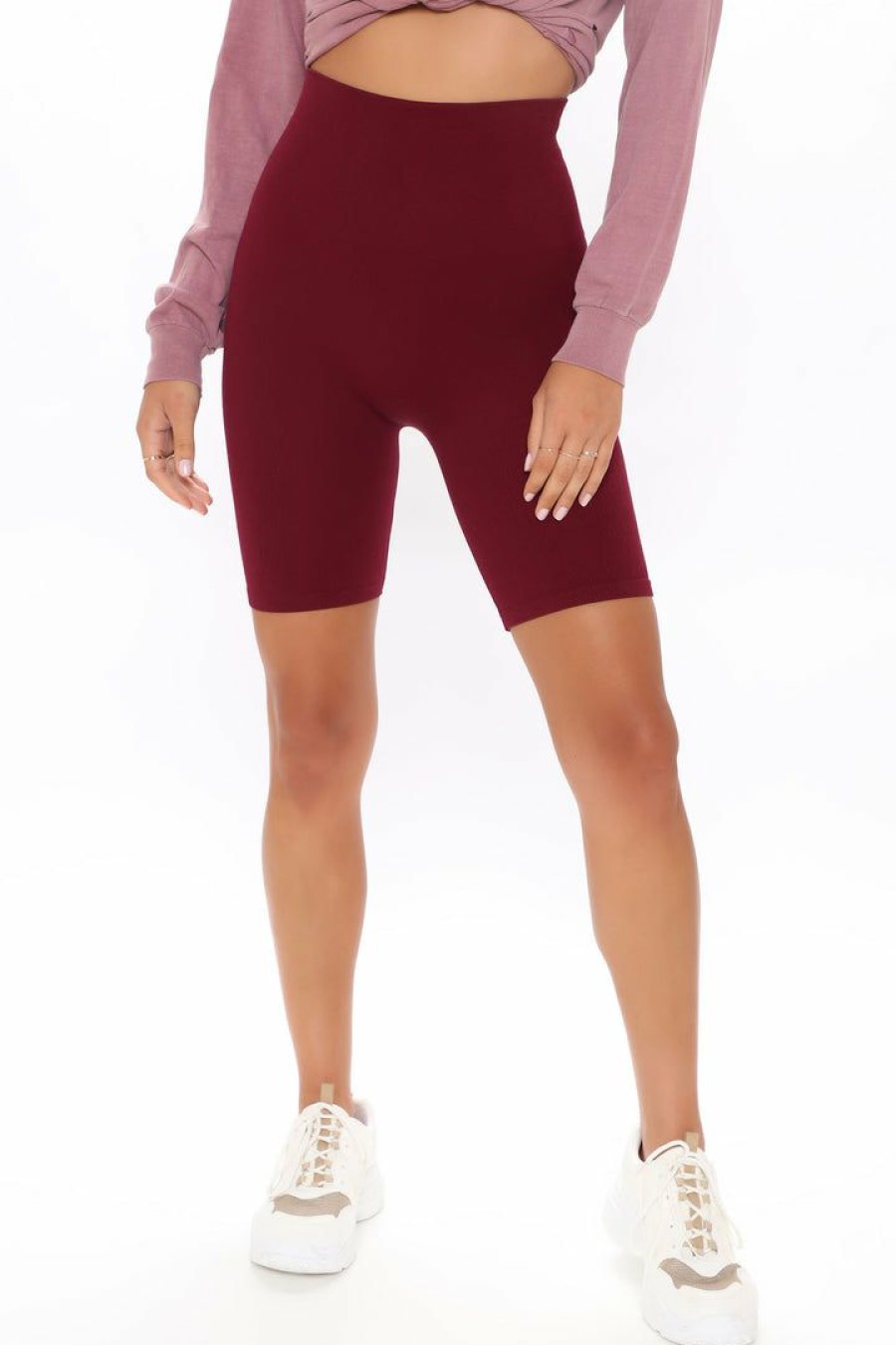 Biker Shorts * | Buy Fashion Nova Tia Seamless Tummy Tuck Biker Shorts Wine