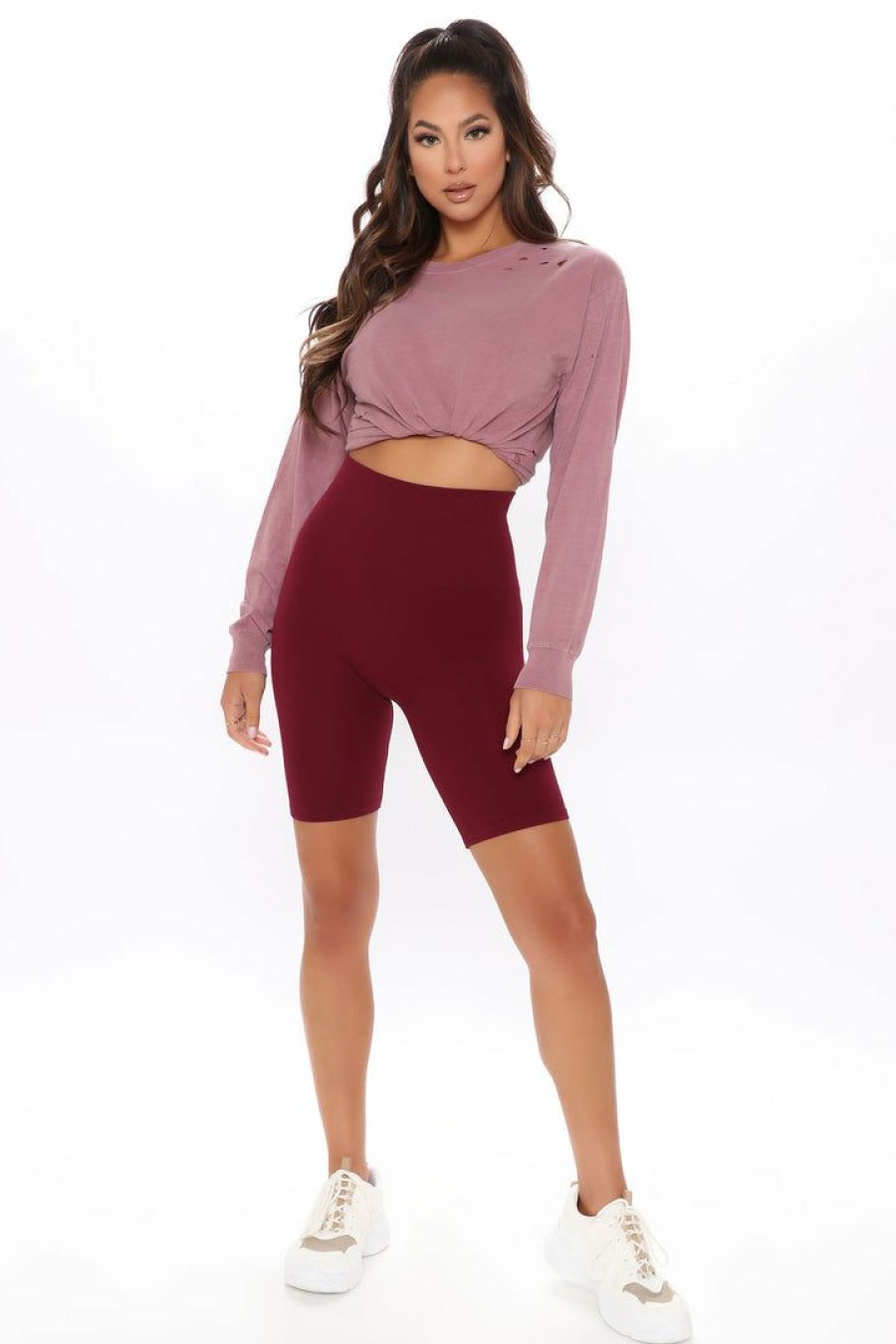 Biker Shorts * | Buy Fashion Nova Tia Seamless Tummy Tuck Biker Shorts Wine