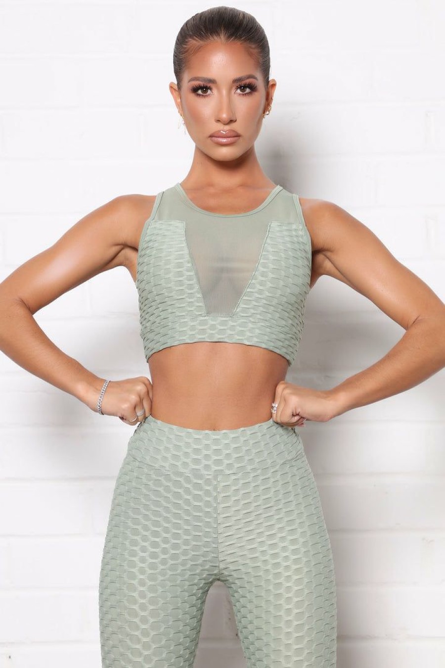 Activewear Tops * | Wholesale Fashion Nova Activewear Tops The Best Assets Textured Sports Bra Mint