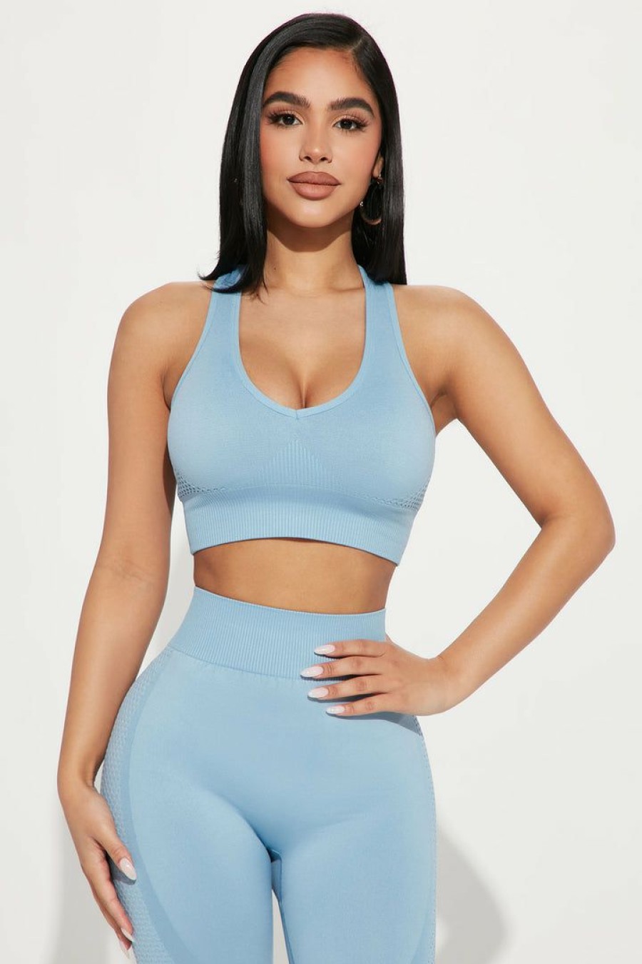 Sports Bras * | Brand New Fashion Nova Sports Bras Wellness Seamless Sports Bra Blue