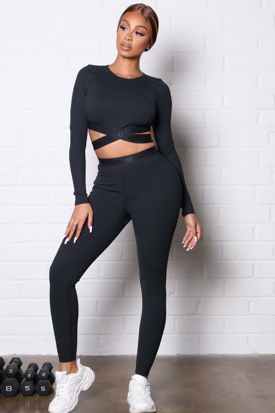 Activewear Tops * | New Fashion Nova Never Forget Ribbed Active Crop Top Black Activewear Tops