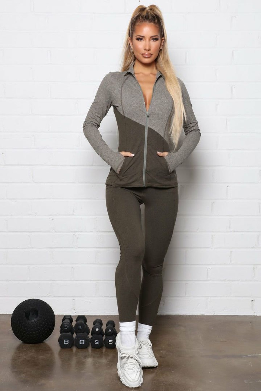 Activewear Tops * | Wholesale Fashion Nova Jump To It Active Zip Jacket In Power Flex Heather Olive Activewear Tops