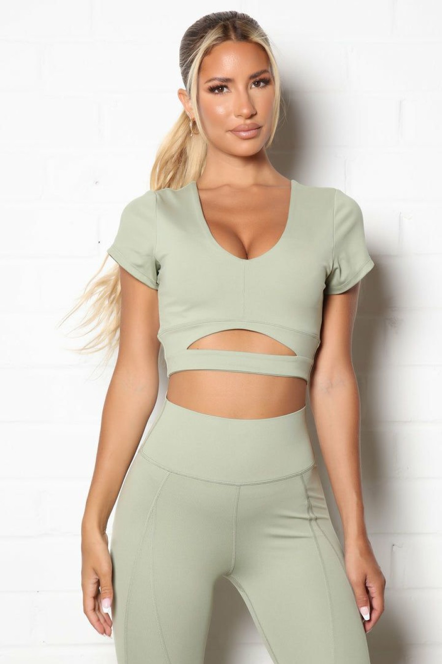 Activewear Tops * | Flash Sale Fashion Nova A Winner Active Compression Crop Top Herb Activewear Tops