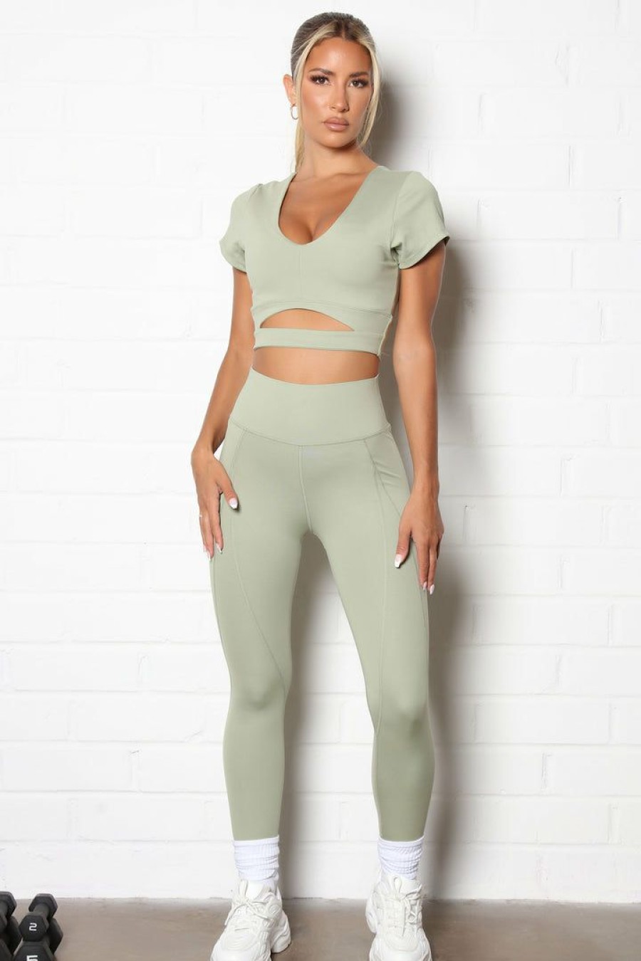 Activewear Tops * | Flash Sale Fashion Nova A Winner Active Compression Crop Top Herb Activewear Tops