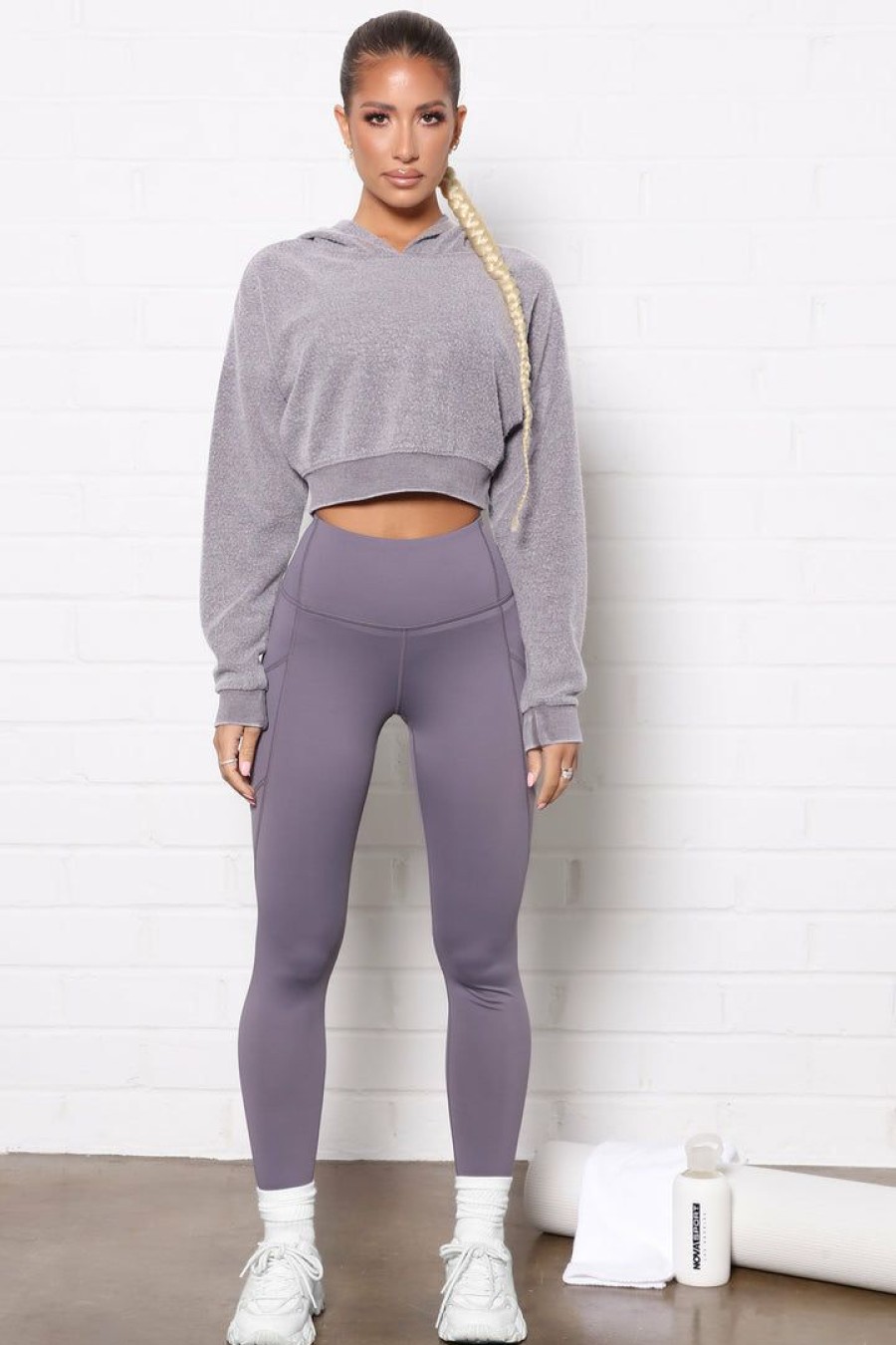 Activewear Tops * | Best Deal Fashion Nova Essential Active Crop Fleece Hoodie Lavender Wash